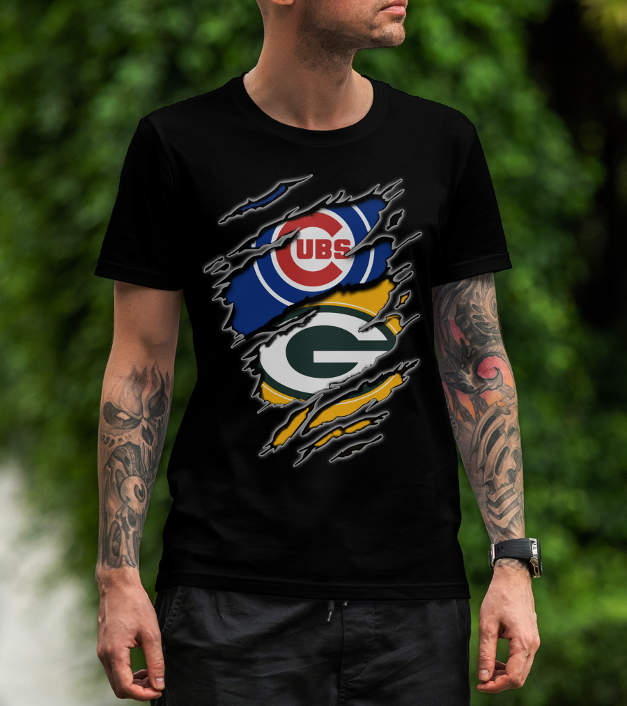 Chicago Cubs Green Bay Packers Ripped Fan T-Shirt
