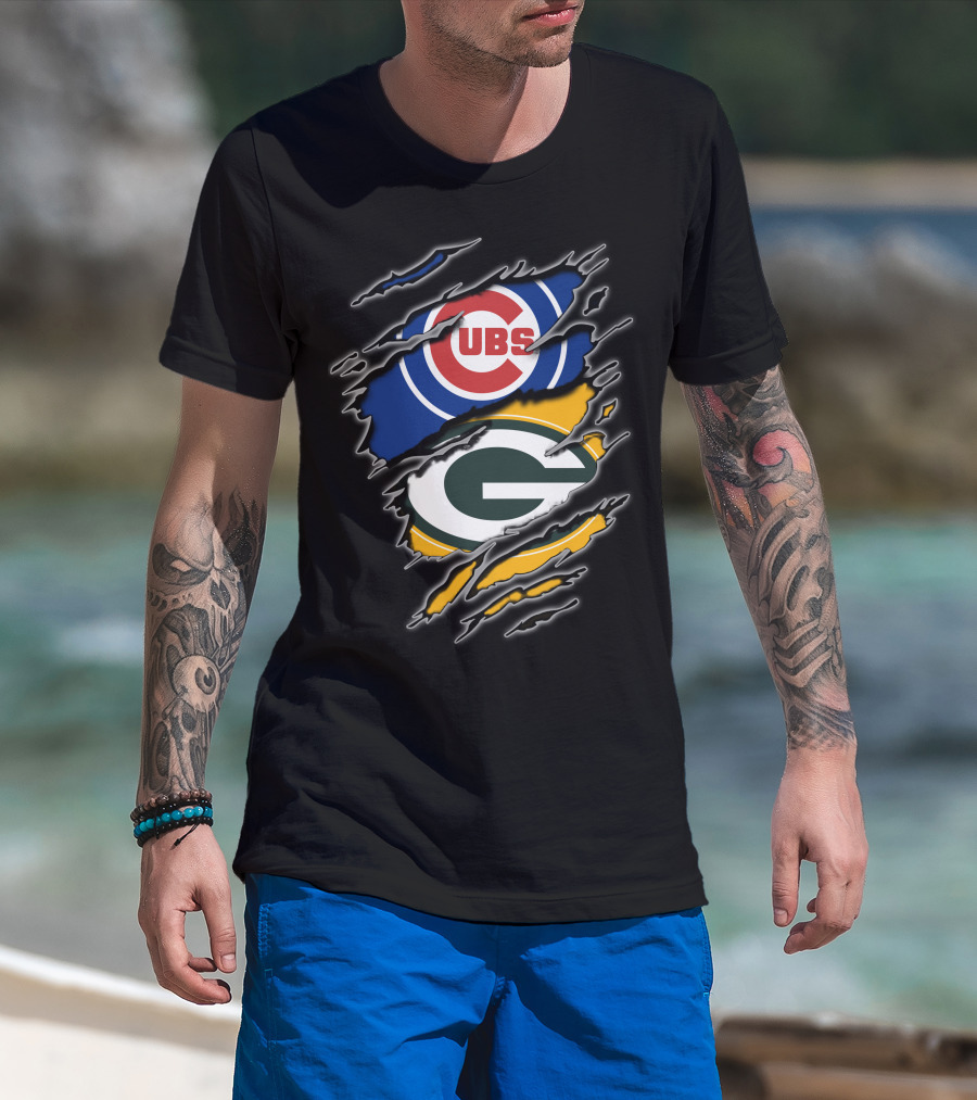 Chicago Cubs Green Bay Packers Ripped Fan T-Shirt
