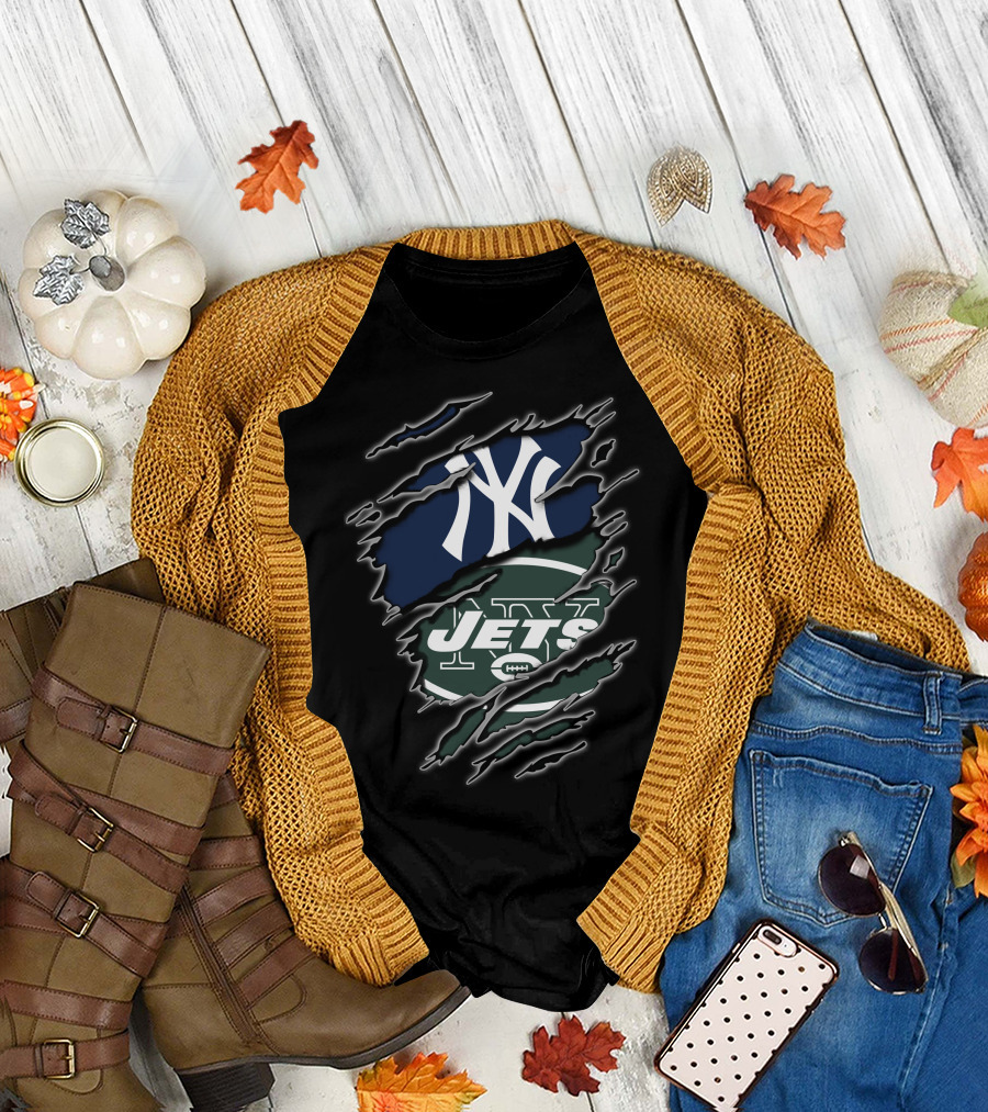 New York Yankees New York Jets Fan Dual Loyalty T-Shirt
