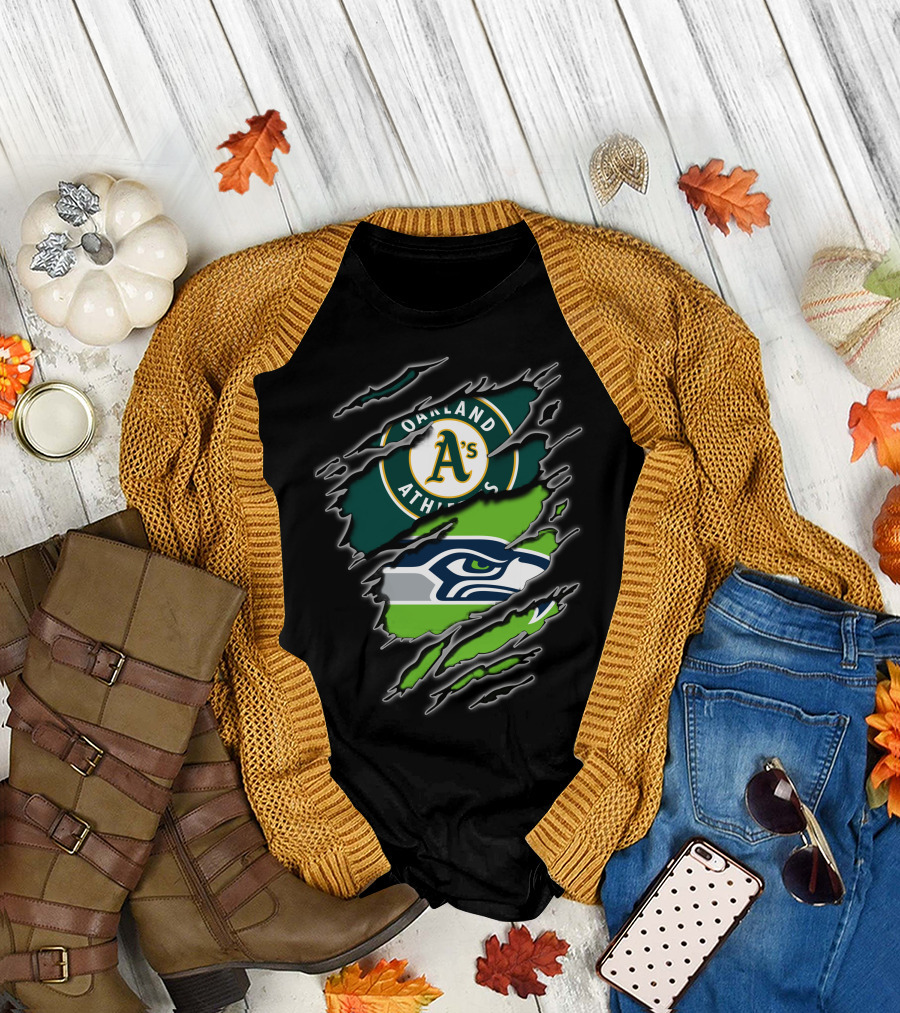 Oakland Athletics Seattle Seahawks Fan Crossover T-Shirt