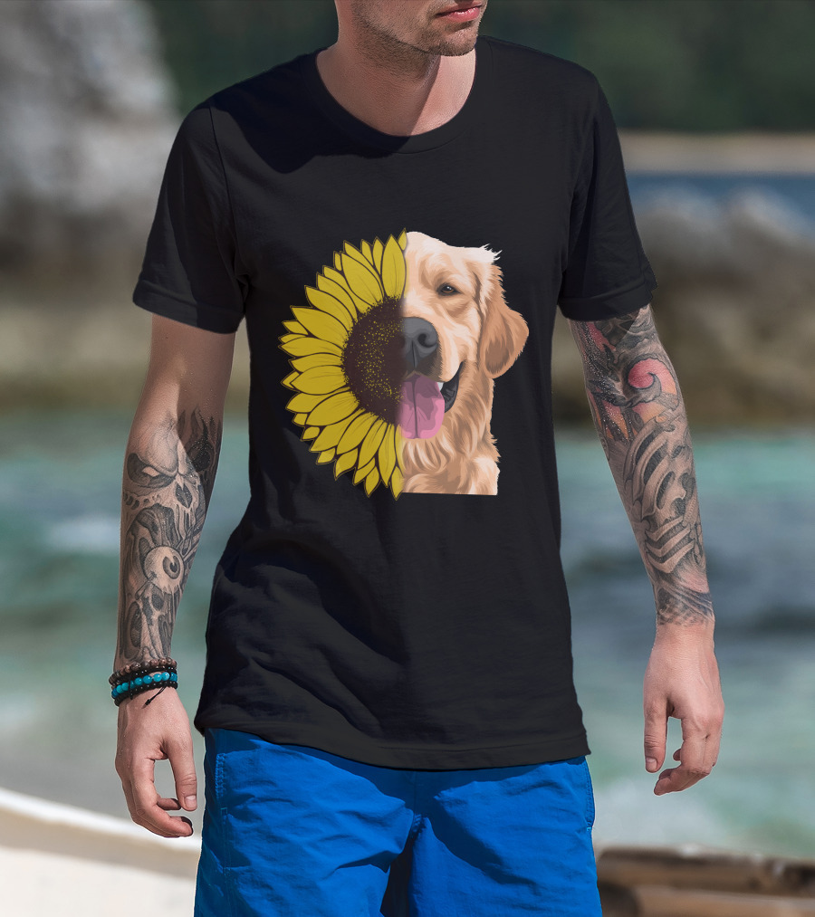 Golden Retriever And Sunflower Harmony T-Shirt
