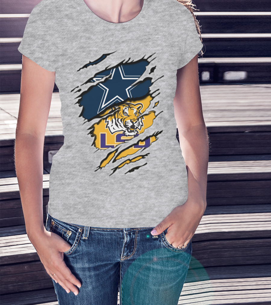 Dallas Cowboys Star And Lsu Tigers Logo Fusion T-Shirt