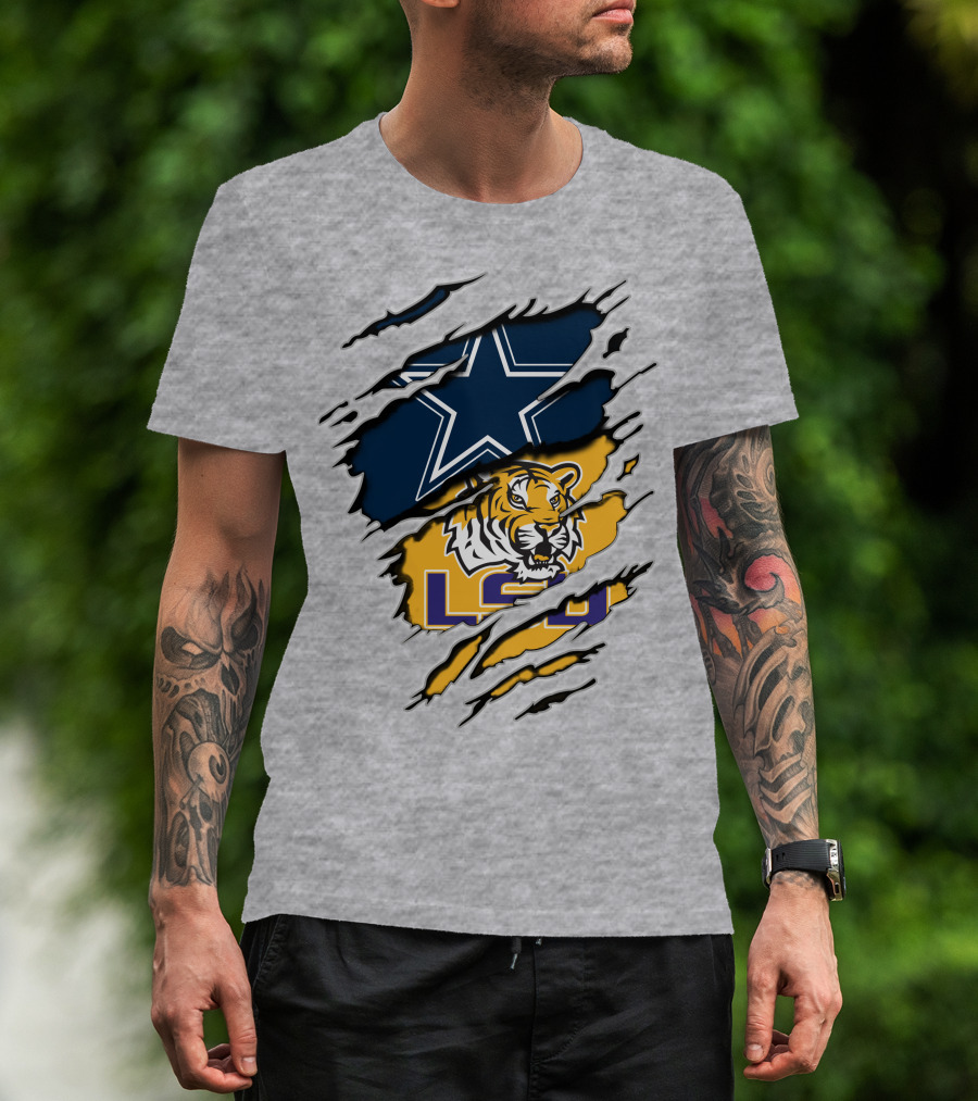 Dallas Cowboys Star And Lsu Tigers Logo Fusion T-Shirt