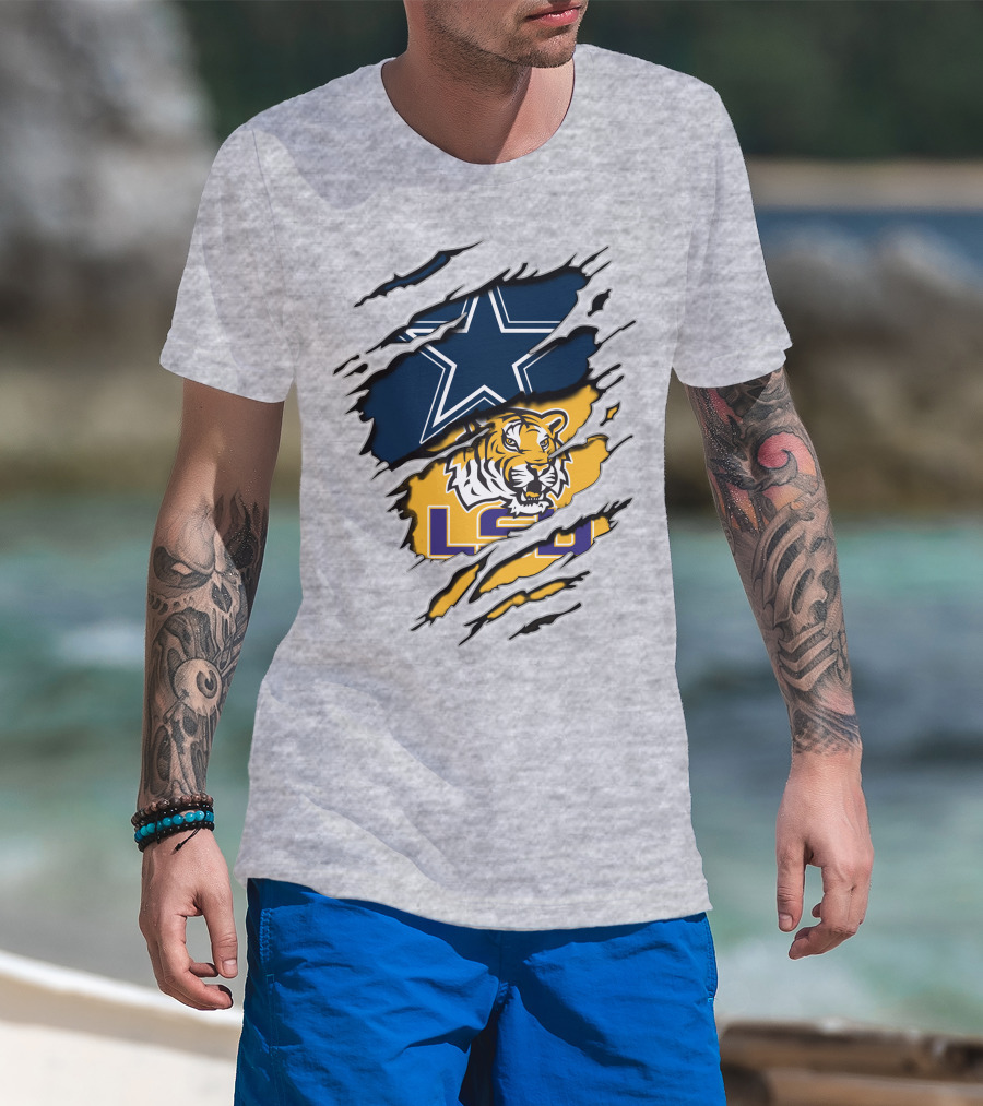 Dallas Cowboys Star And Lsu Tigers Logo Fusion T-Shirt
