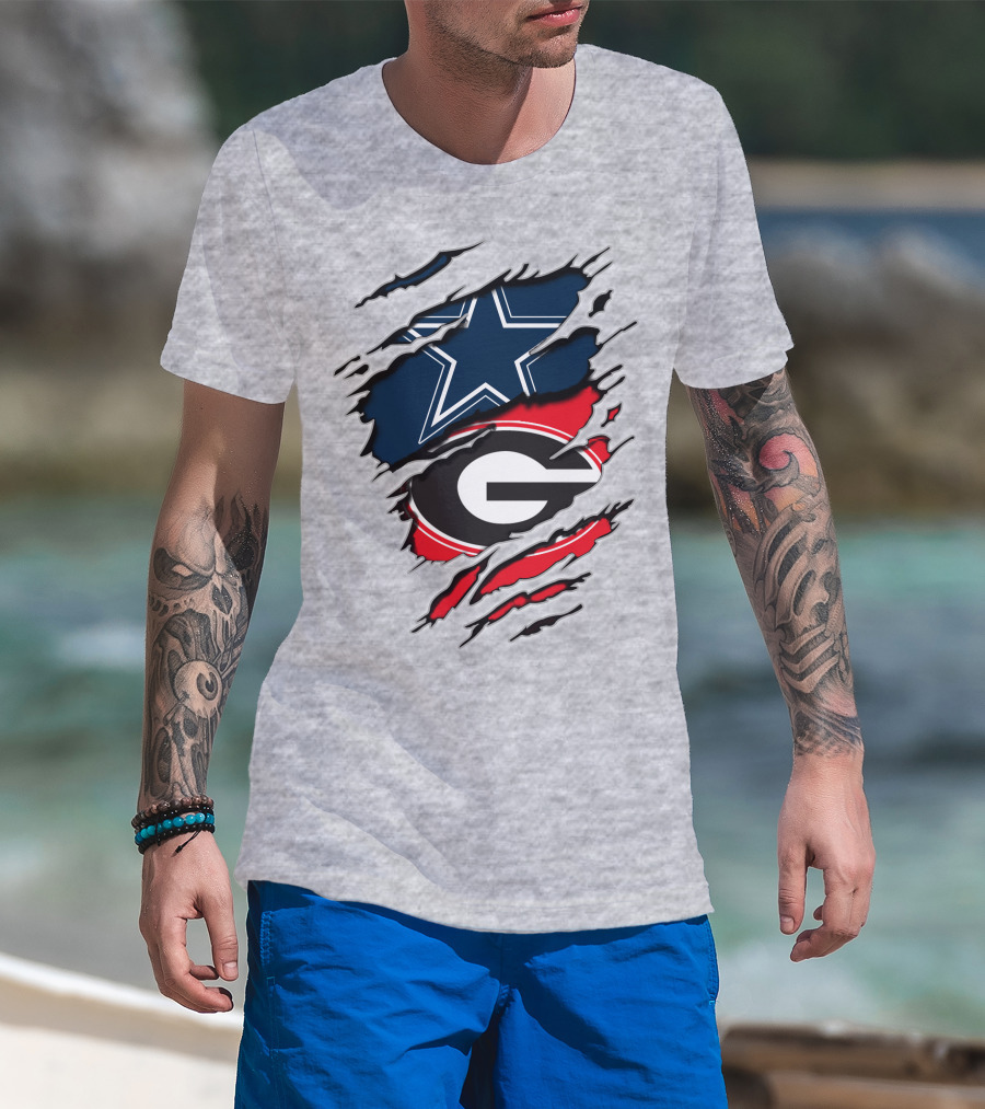 Dallas Cowboys Georgia Bulldogs Torn Flag T-Shirt