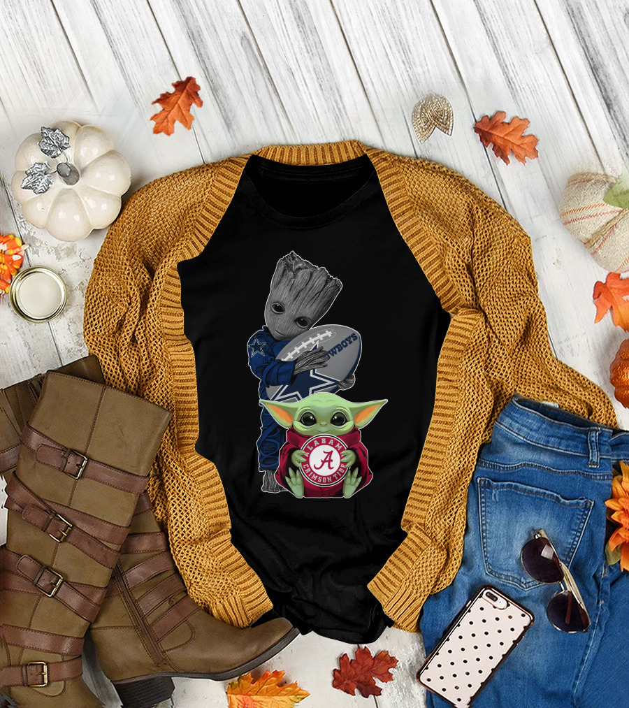 Cowboys Groot And Baby Yoda Alabama Crimson Tide T-Shirt