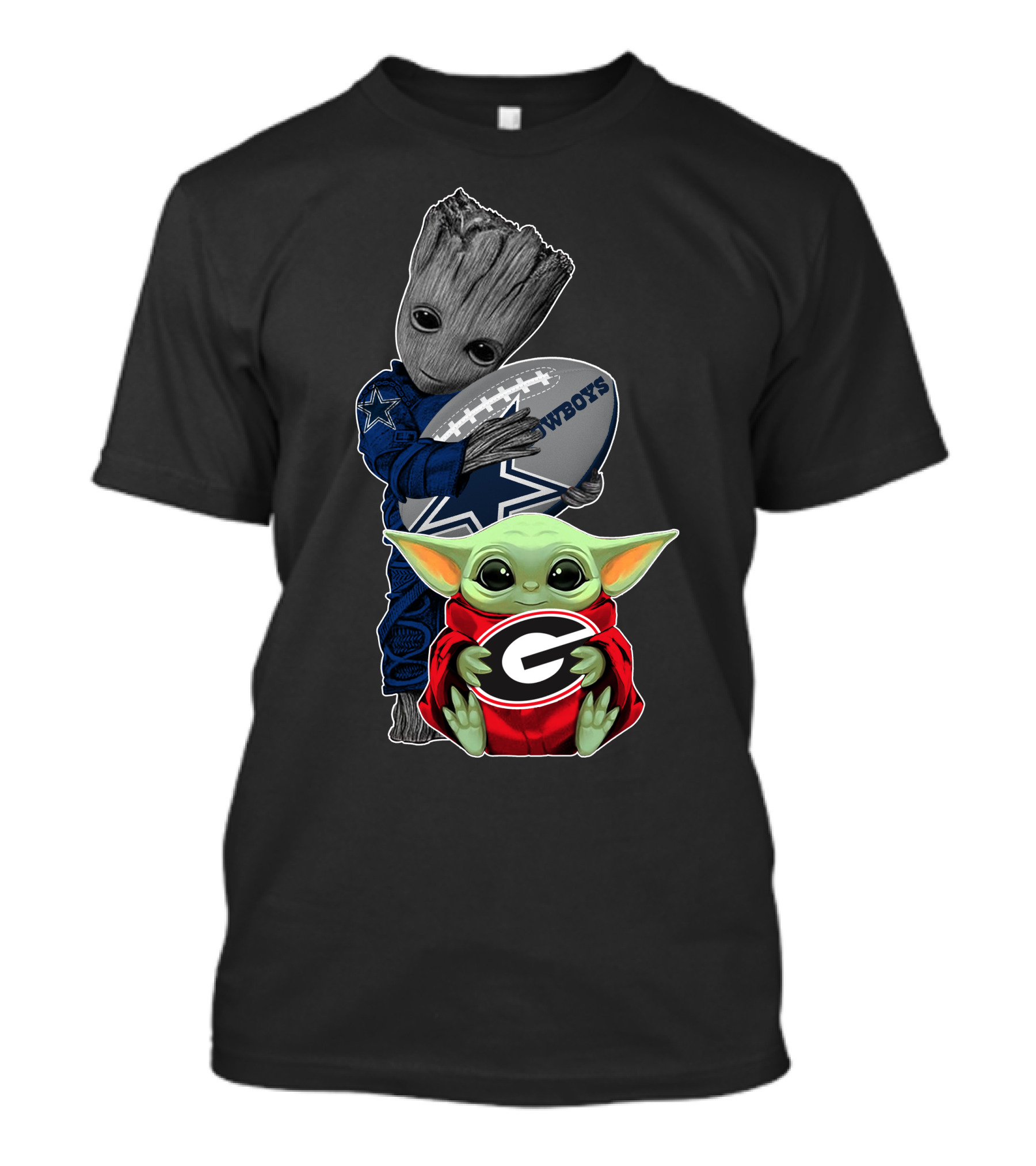 Cowboys Groot Football With Bulldogs Baby Yoda In Georgia Red T-Shirt
