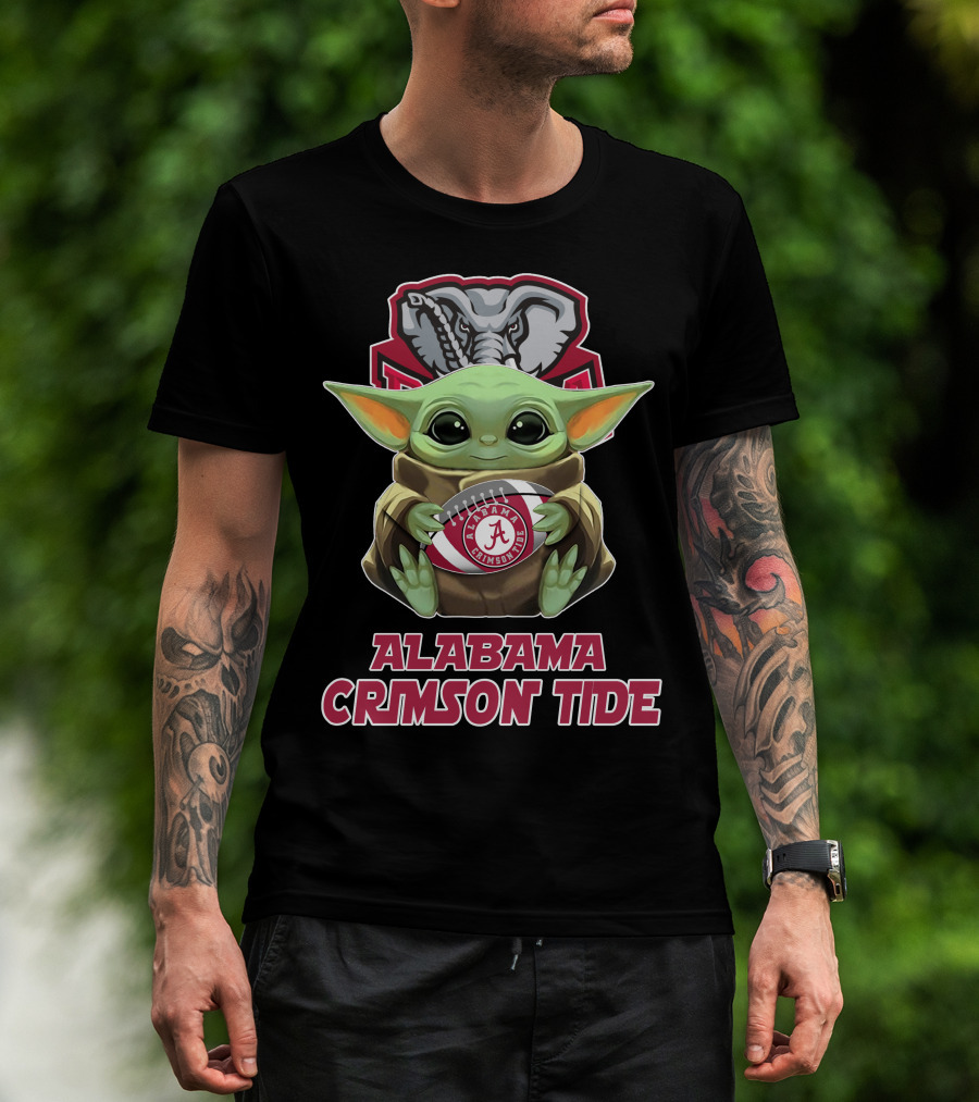Alabama Crimson Tide Baby Yoda Holding Football T-Shirt