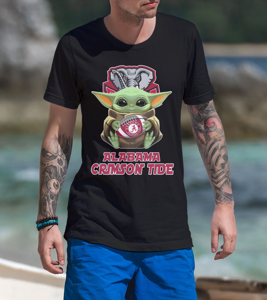 Alabama Crimson Tide Baby Yoda Holding Football T-Shirt