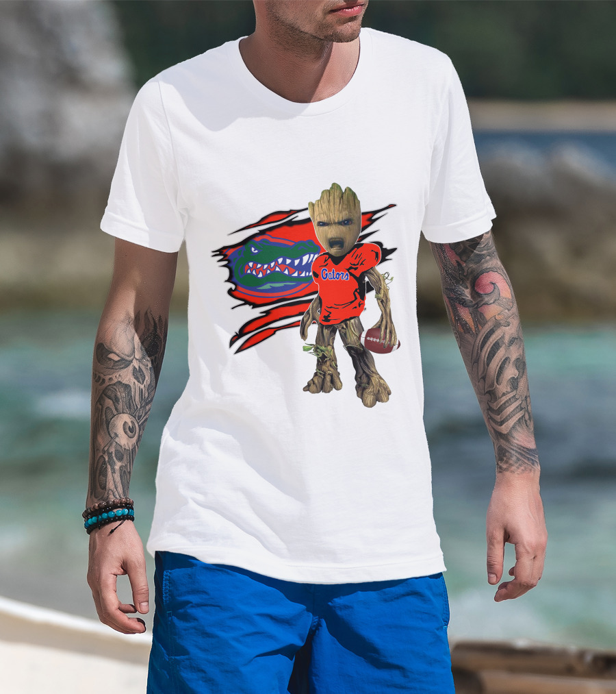 I Am Gators Fan's Football Groot With Alligator T-Shirt