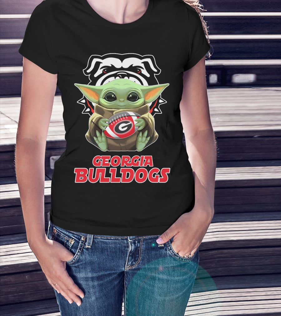 Georgia Bulldogs Baby Yoda Fan Football T-Shirt