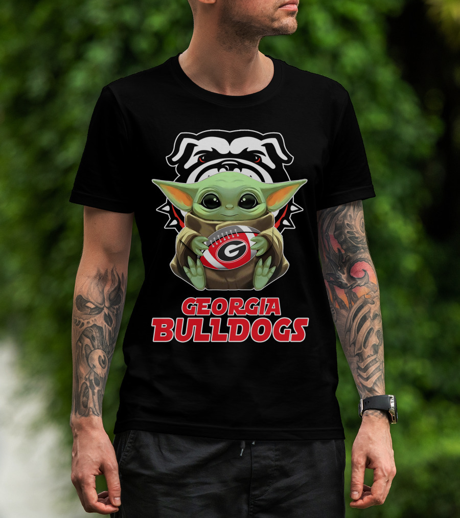 Georgia Bulldogs Baby Yoda Fan Football T-Shirt
