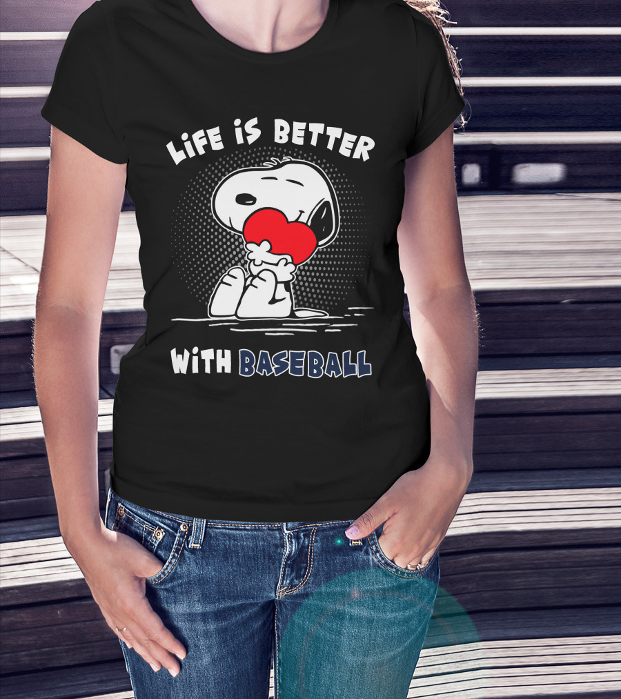 Life Is Better With Baseball Snoopy Hugging Heart T-Shirt