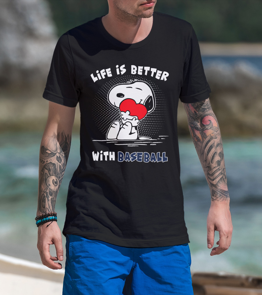 Life Is Better With Baseball Snoopy Hugging Heart T-Shirt