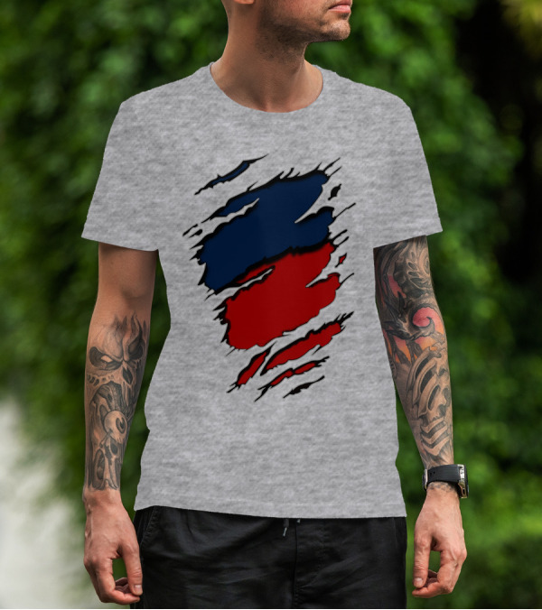 Nhap Blue And Red Torn Texture Claw Mark T-Shirt