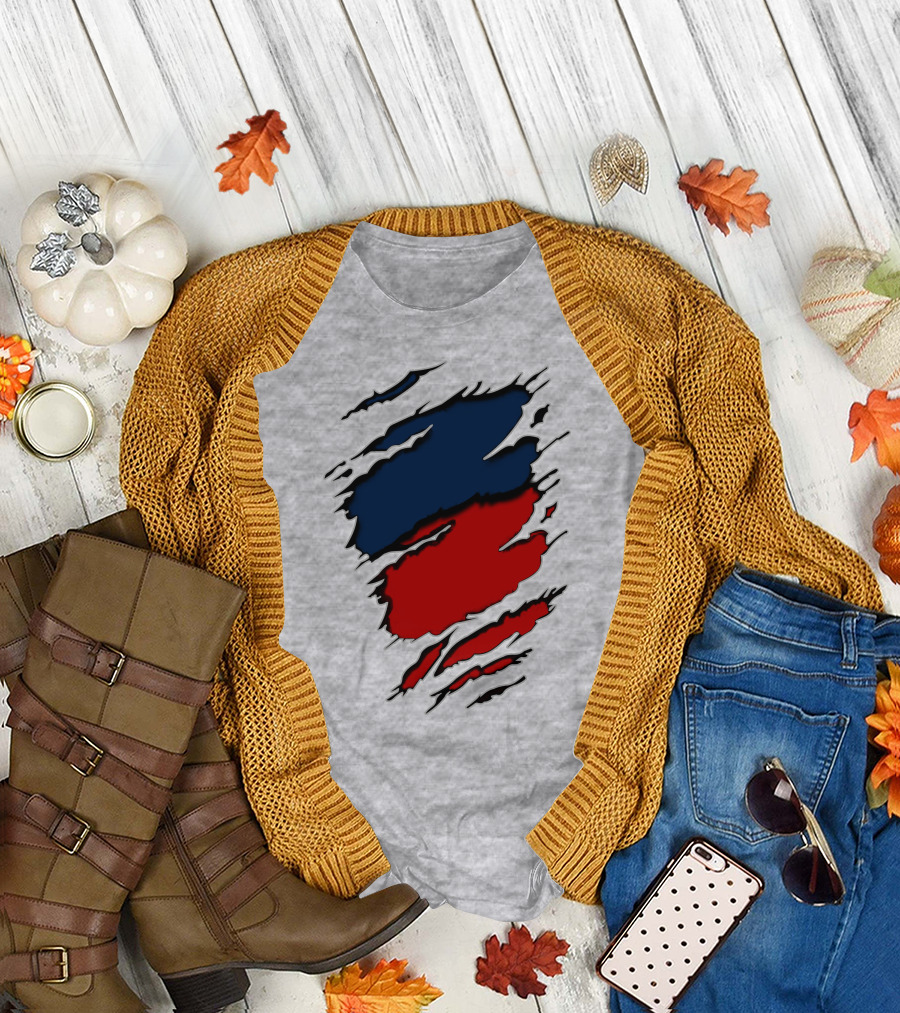 nhap Blue and Red Torn Texture Claw Mark T-Shirt