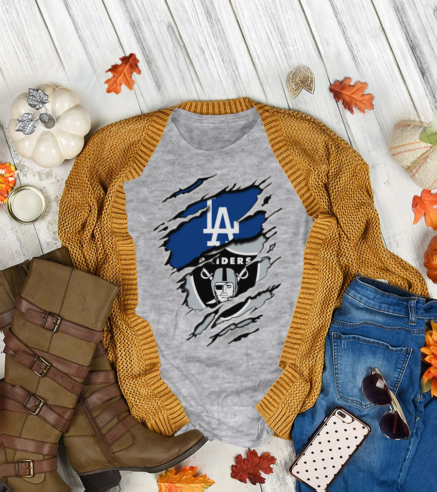 LA Dodgers Raiders Dual Logo Crossover T-Shirt