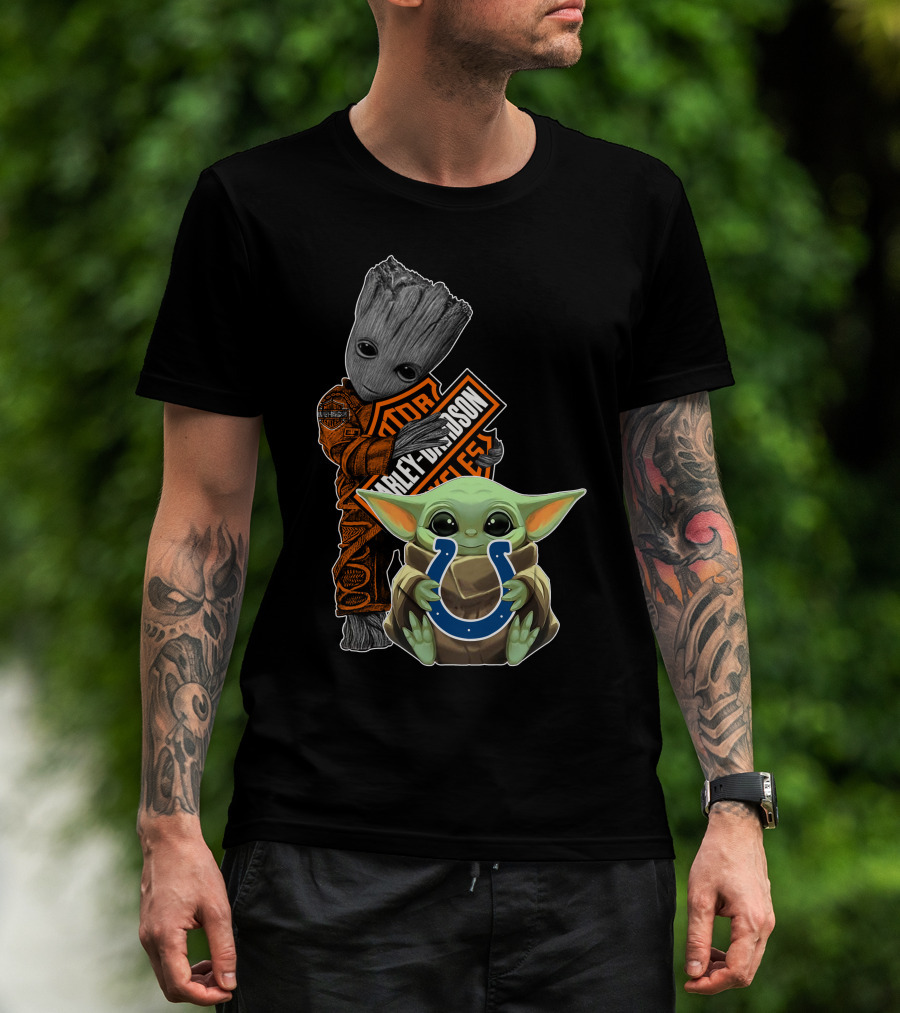 Harley Davidson Groot And Baby Yoda Colts T-Shirt