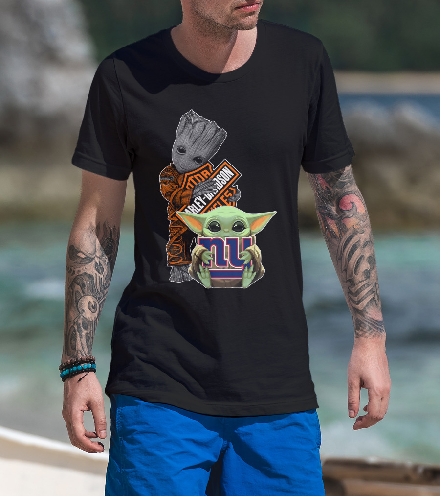 Groot Harley Davidson Baby Yoda New York Giants Icons T-Shirt