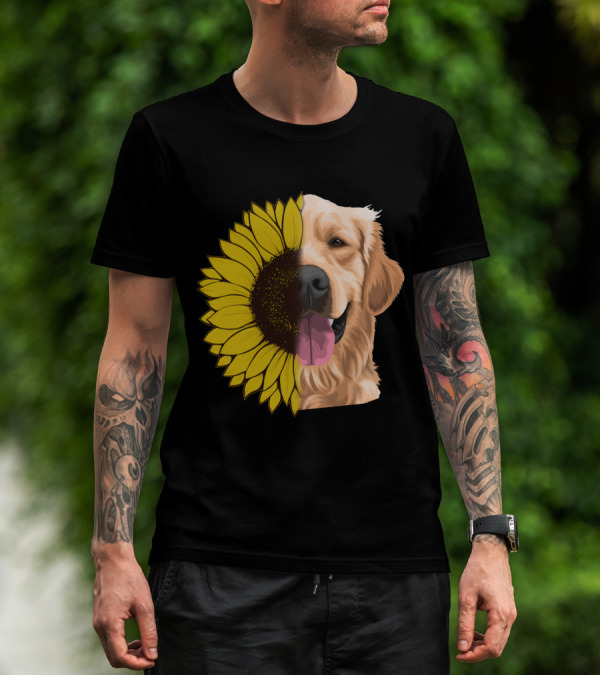 Golden Retriever Half Sunflower Face T-Shirt