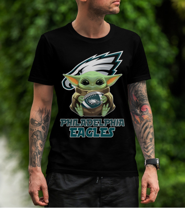 Philadelphia Eagles Baby Yoda Football T-Shirt