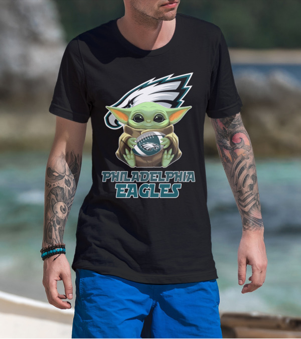 Philadelphia Eagles Baby Yoda Football T-Shirt