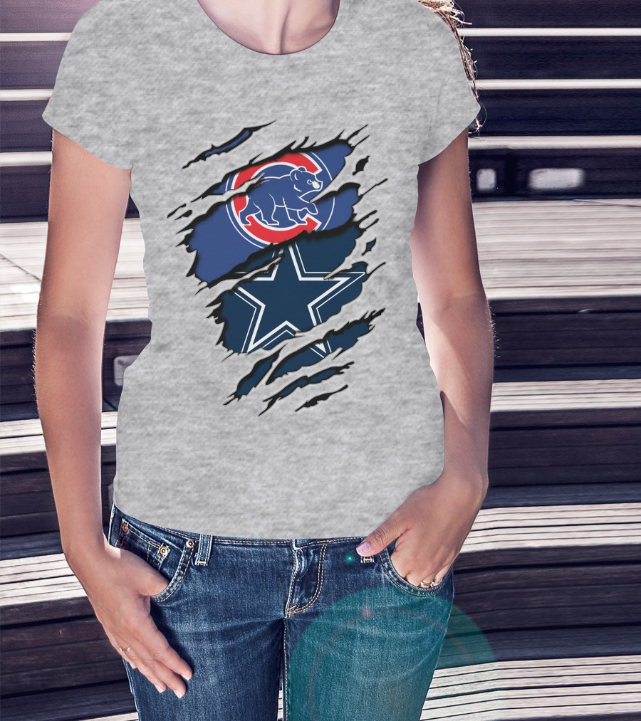 Dallas Cowboys Chicago Cubs Claw Marks Logo Mashup T-Shirt