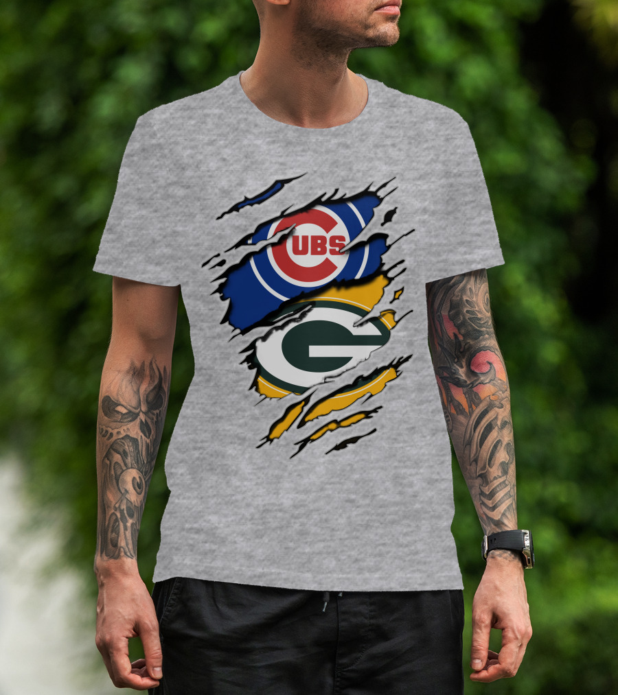 Cubs Packers Torn Logo Crossover T-Shirt