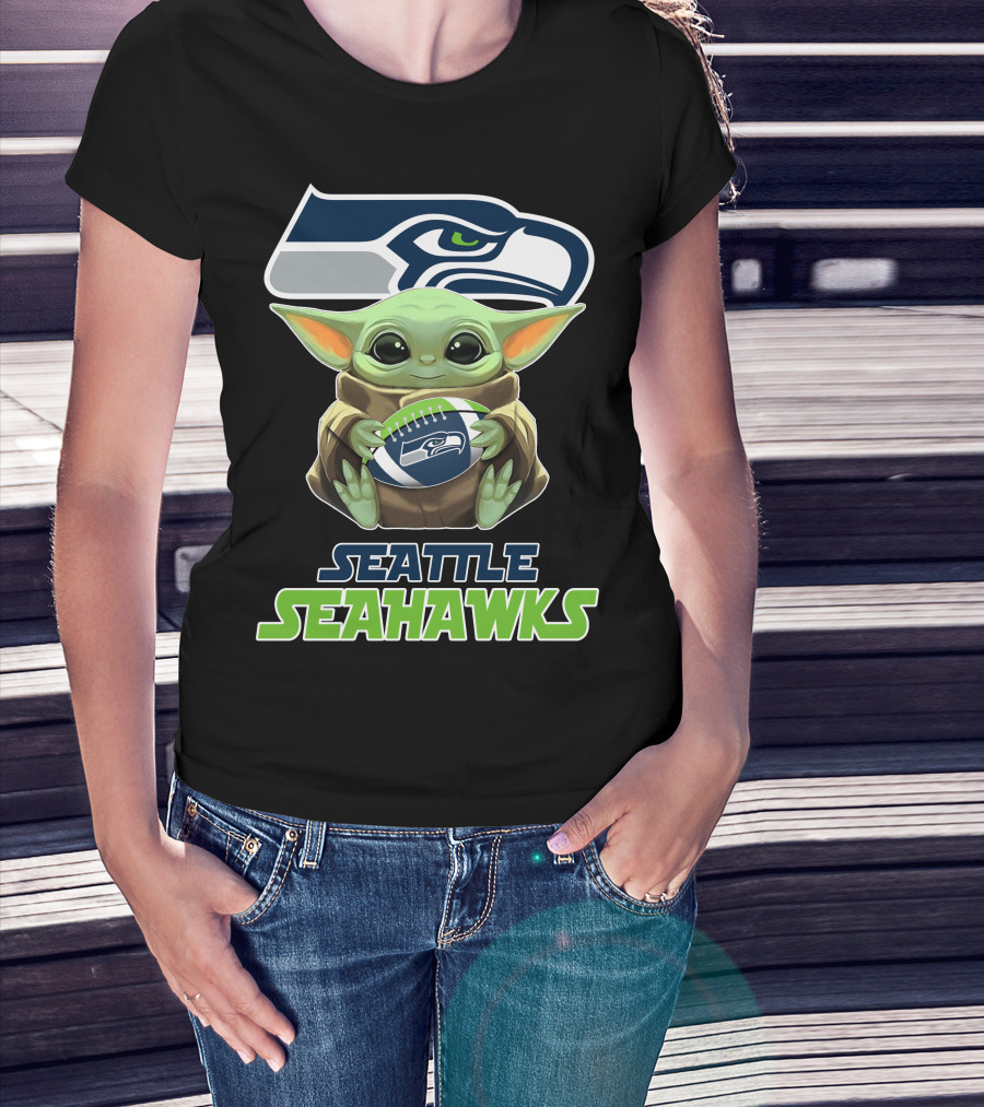 Seattle Seahawks Baby Yoda Football T-Shirt