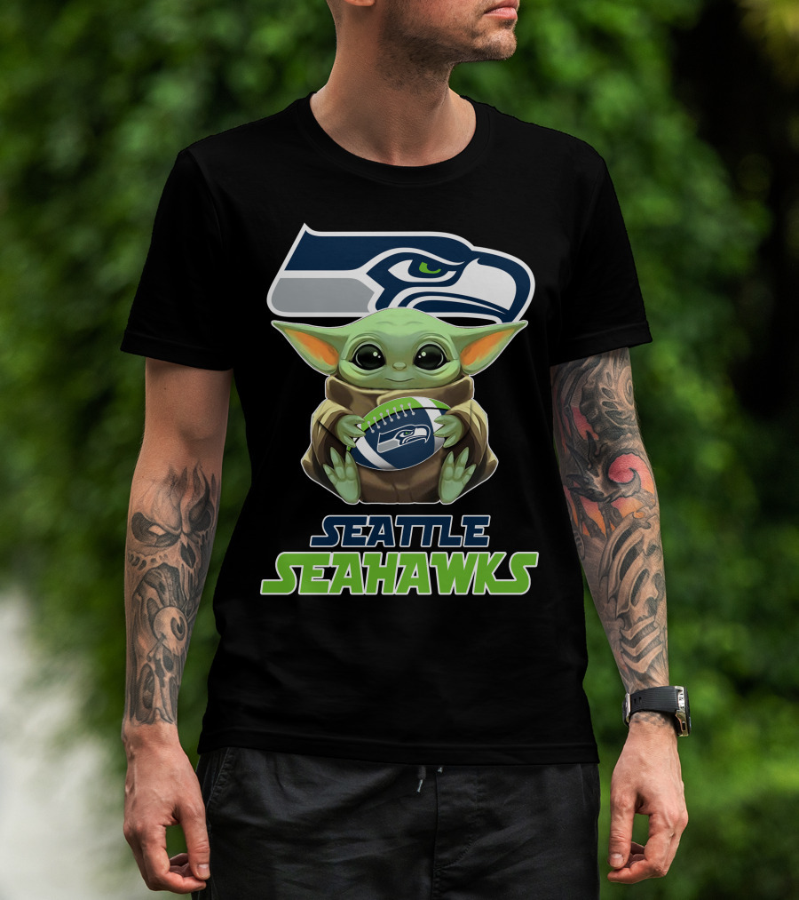 Seattle Seahawks Baby Yoda Football T-Shirt
