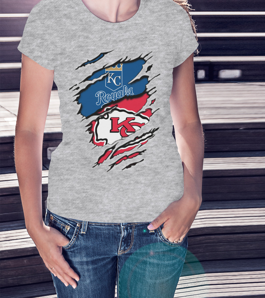 Kc Chiefs Royals Crossover Logo Fusion T-Shirt