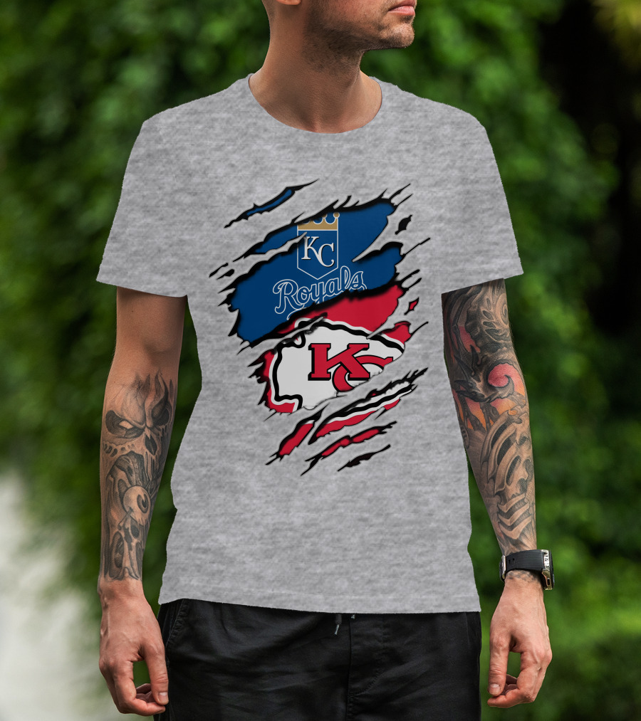 Kc Chiefs Royals Crossover Logo Fusion T-Shirt