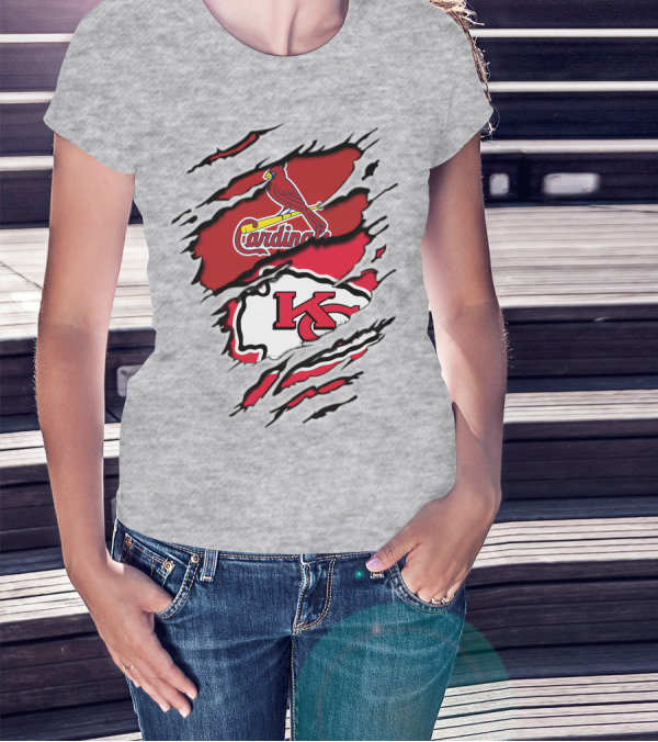 Cardinals And Chiefs Logo Rip T-Shirt