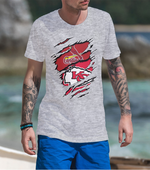 Cardinals And Chiefs Logo Rip T-Shirt