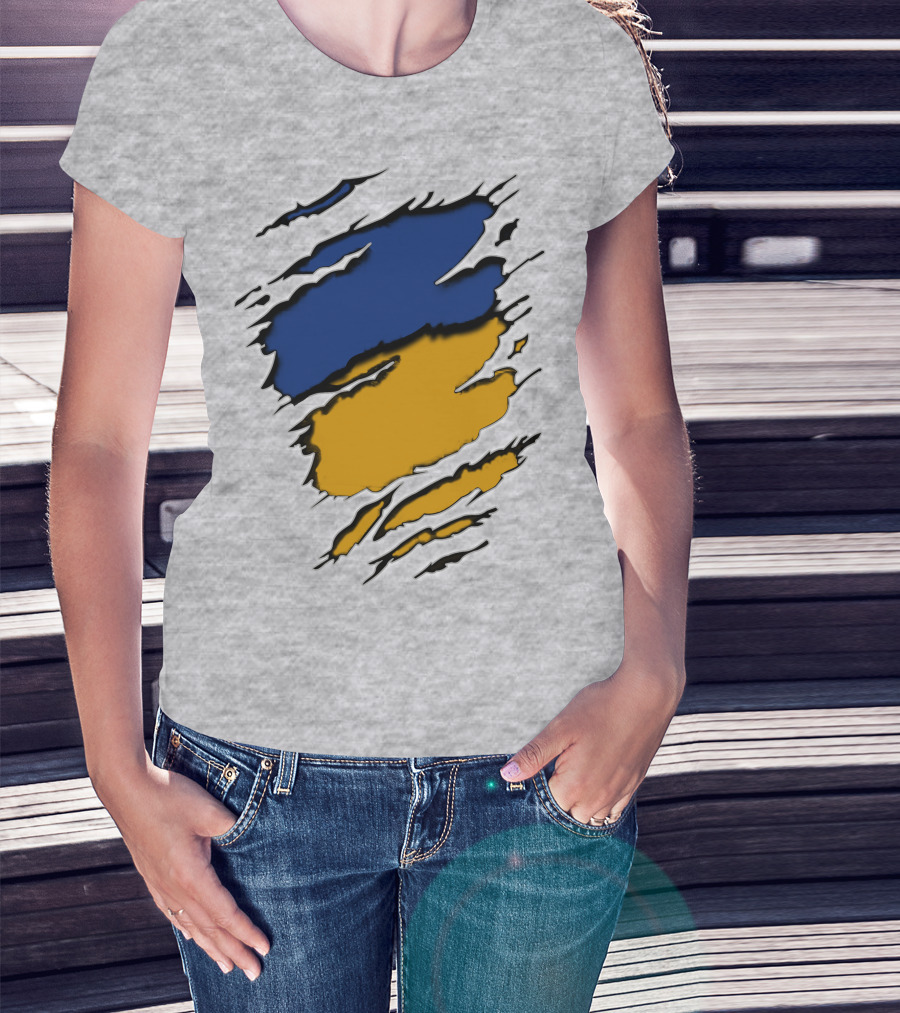Pack Cus Blue And Yellow Ripped Claw Marks T-Shirt