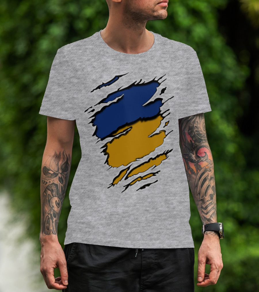 Pack Cus Blue And Yellow Ripped Claw Marks T-Shirt