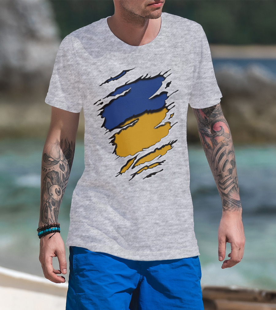 Pack Cus Blue And Yellow Ripped Claw Marks T-Shirt