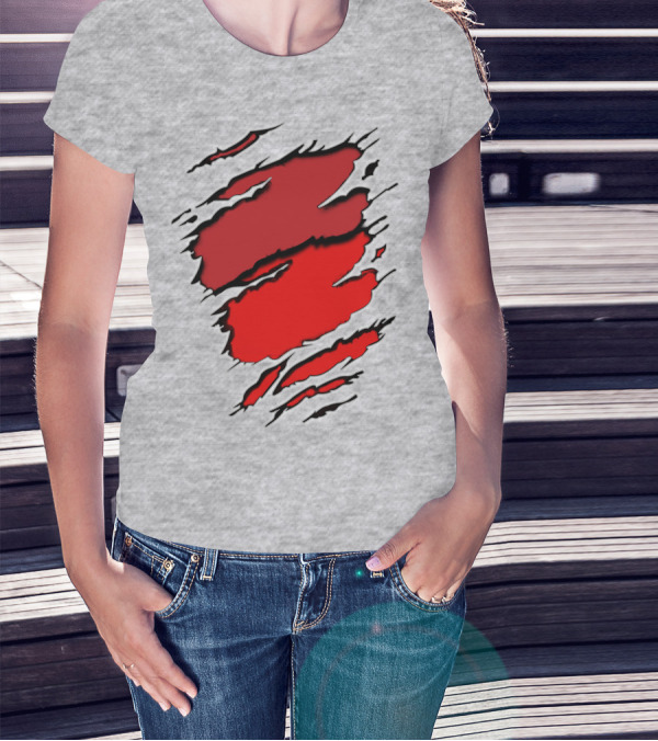 Chie-Car Red Ripped Claw Marks T-Shirt