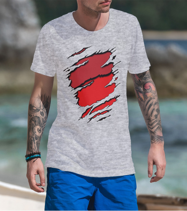 Chie-Car Red Ripped Claw Marks T-Shirt