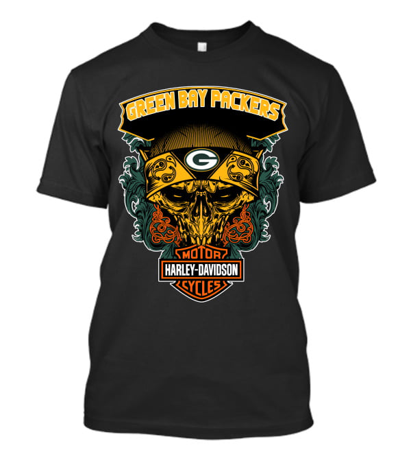 Green Bay Packers Harley Davidson Motorcycles Skull Bandana T-Shirt