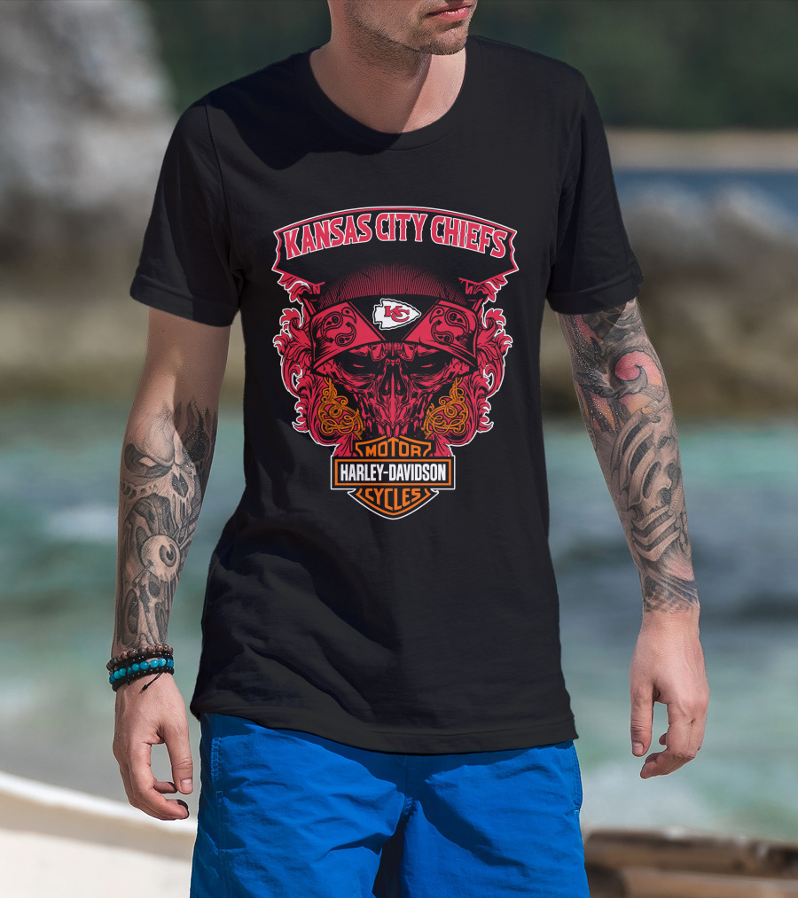 Kansas City Chiefs Harley Davidson Motorcycles Skull T-Shirt