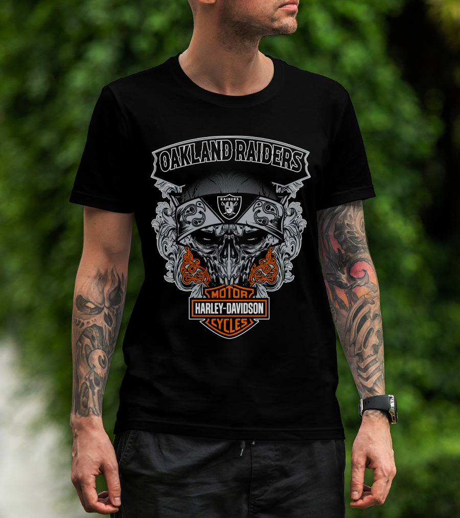 Oakland Raiders Harley Davidson Motorcycles Skull T-Shirt