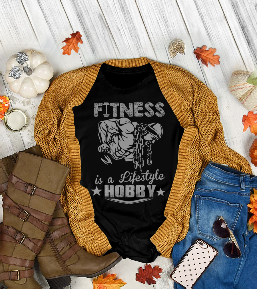 Fitness Is A Lifestyle Hobby With Muscular Bodybuilder And Chain T-Shirt