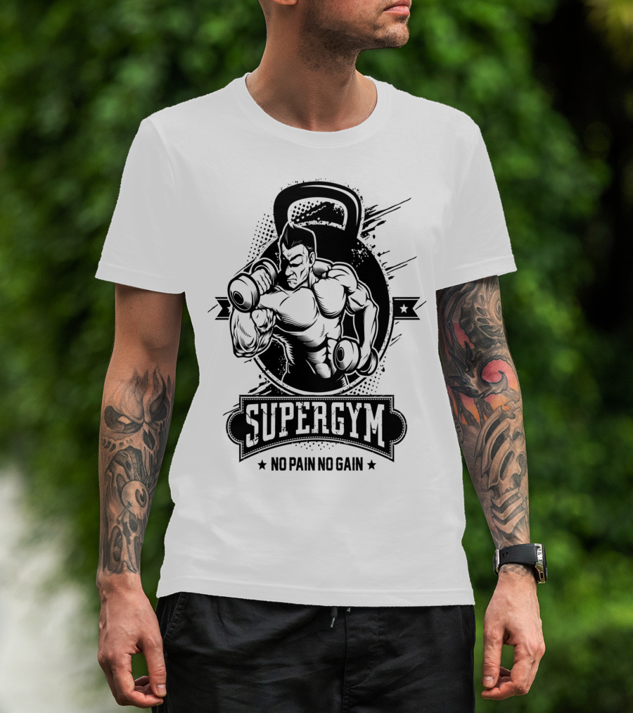 Supergym No Pain No Gain Bodybuilder Kettlebell Workout T-Shirt