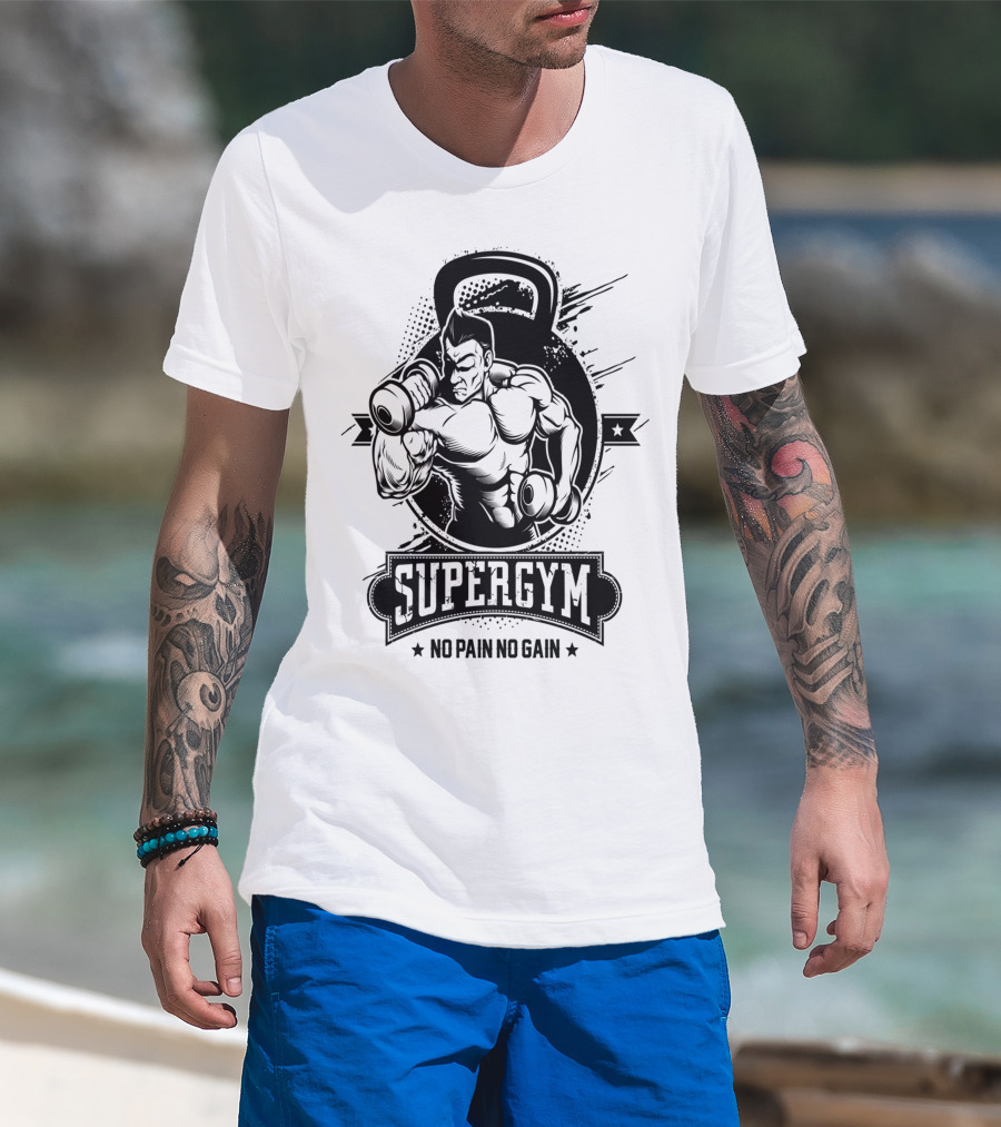 Supergym No Pain No Gain Bodybuilder Kettlebell Workout T-Shirt