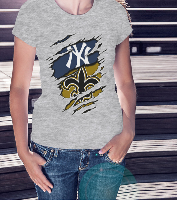Yankees Saints Fleur-de-Lis Ripped T-Shirt