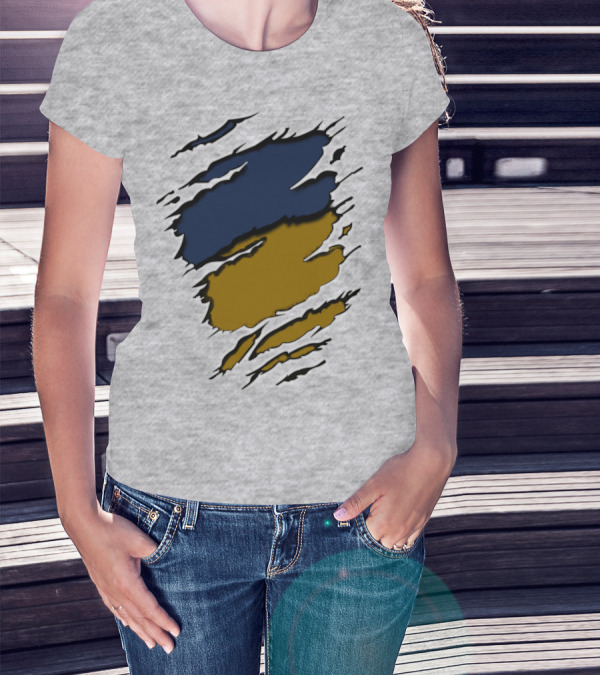 Sain-Yan Blue And Gold Torn Claw Marks T-Shirt