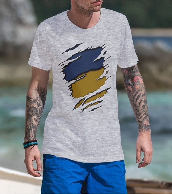 Sain-Yan Blue And Gold Torn Claw Marks T-Shirt