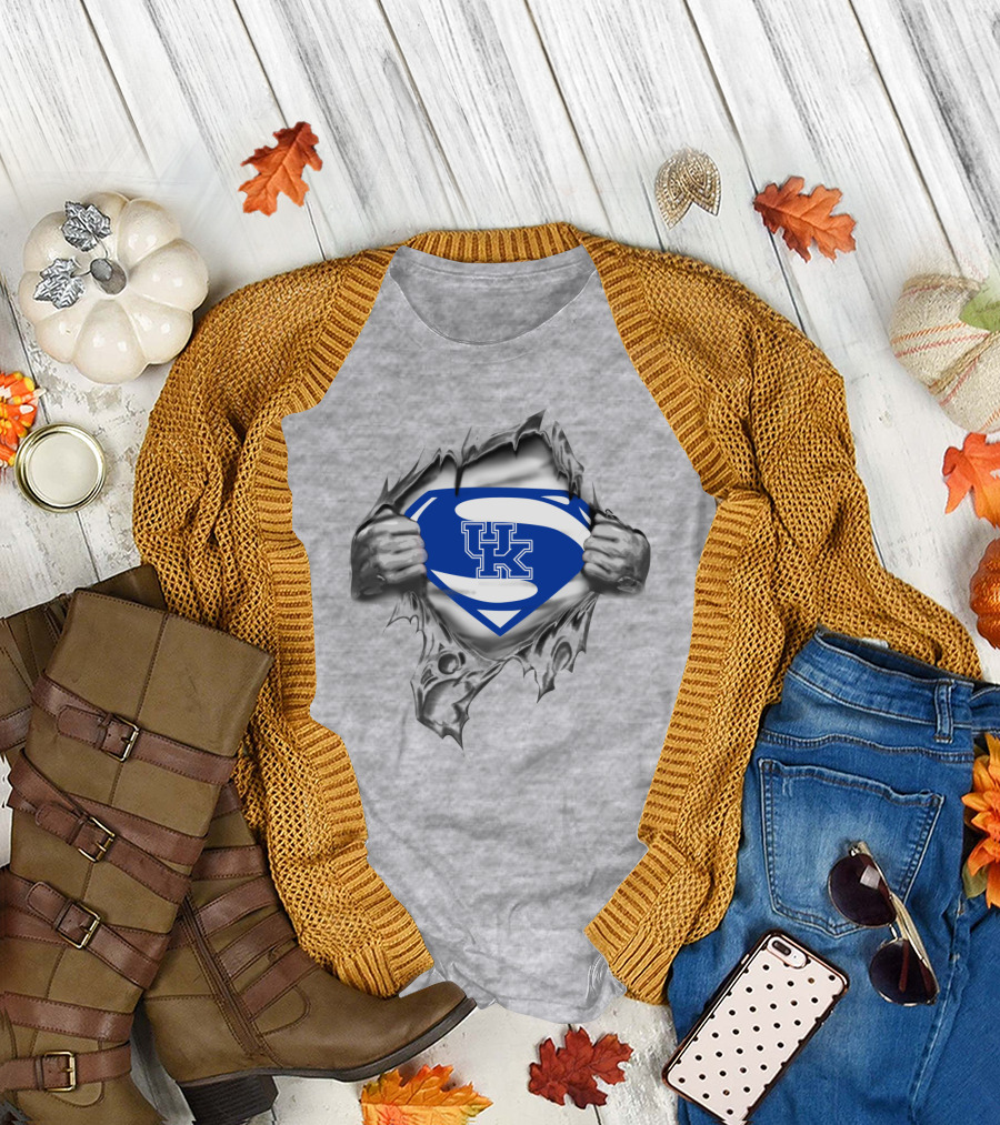 Kentucky Wildcats Superman Logo Style Burst Through Torn T-Shirt