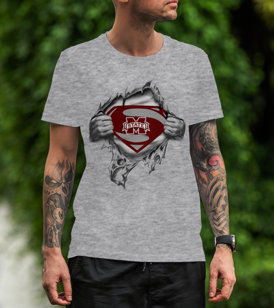 Ms State Bulldogs Superman Shield Logo Peel T-Shirt